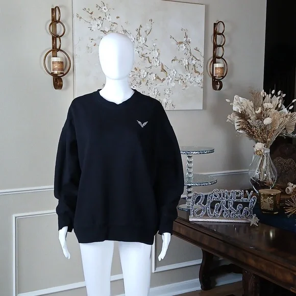 Victoria's Secret Angel Rhinestones Logo Women's Black Fleece Sweatshirt. Size M - Picture 8 of 17